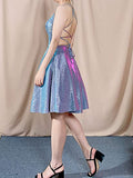 A-line Spaghetti Straps Homecoming Dress with Pockets Short Prom Dress for Juniors OKY46