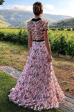 Floral Long Short Sleeves Cheap Prom Dress with Appliques OKN12