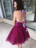 Chic A Line Fuchsia Short Prom Dress Halter Homecoming Dresses Cocktail Dress OKE14