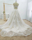 Boho Wedding Dress Beach Bride Dress Lace Appliques Beaded Bohemian Bridal Gowns OKV22