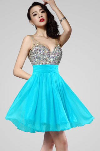 Chiffon V-neck Backless Homecoming Dress Short Prom Dress ED0831