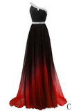 Cheap One Shoulder Ombre Beaded Long Evening Prom Dress OKK38