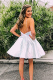 A-line Shiny White Sequins Short Homecoming Dress Back to School Party Dress OK1471