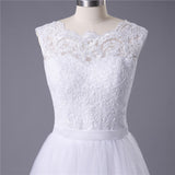 Princess White Tulle Lace Top Beaded Wedding Dress, Cheap Long Bridal Dress OKJ6