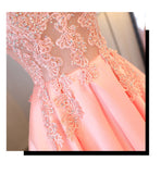 Blush Pink A Line Cap Sleeves Appliques Beaded Long Prom Dress OKJ85