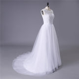 Princess White Tulle Lace Top Beaded Wedding Dress  Cheap Long Bridal Dress OKJ6