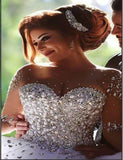 Stunning Long Sleeves Tulle Ball Gowns Beaded Wedding Dress OKH69