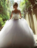 Stunning Long Sleeves Tulle Ball Gowns Beaded Wedding Dress OKH69