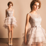 New Elegant Homecoming Dress Asymmetrical Silver Lace Short Sexy Prom Dress OK364