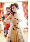 Beautiful Long Butterfly Sweetheart Ruffles Wedding Dress Bridal Gown OK921