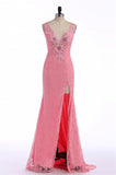 Charming Lace Mermaid Font Split Long V-neck Prom Dress K103