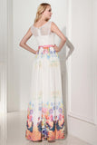 Pretty Long Cap Sleeves Printed Chiffon Charming Prom Dresses K115