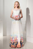 Pretty Long Cap Sleeves Printed Chiffon Charming Prom Dresses K115