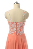 Beautiful Coral Chiffon White Lace Long Prom Dress With Straps K147