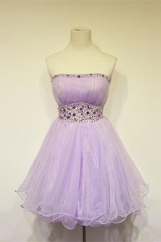 Purple Strapless High Low Beaded Lace Up Elegant Homecoming Dress K181