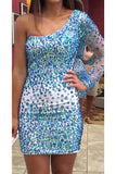 One Sleeve Pretty Sparkly Mermaid Mini Beaded Homecoming Dress K390