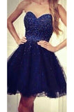 Royal Blue Sweetheart Beading Handmade Lace A-line Homecoming Dress K405