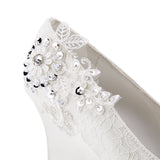 Ivory Wedge Lace Wedding Shoes with Beading, Charming Woman Shoes L-932