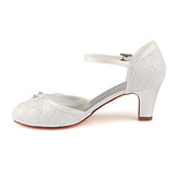 Ivory Ankle Straps Wedding Shoes with Rhinestones, Lace Wedding Party Shoes L-938