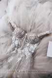 A-line Tulle Off the SHoulder Wedding Dress Lace Appliques Bride Dress OKV62