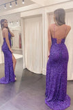 Mermaid Purple Sequins Long Prom Dress With Slit Evening OK1373