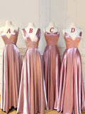 Mismatched Dusty Rose A Line Satin Long Cheap Bridesmaid Dresses OK1842