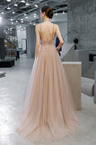 Stunning A-line SpaghettI Straps Long Tulle Zipper Back Prom Dress OKT26