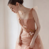 Charming A Line Long Tulle Prom Dress With Flowers OKK59