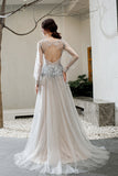 A-line V Neck Long Sleeves Tulle Sequins Grey Prom Dress OKT28