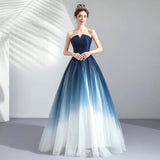 Strapless Ombre A Line Tulle Prom Dress Long Formal Dress OKQ74