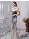 Elegant Mermaid Long Tulle Beading Prom Dress OKL24