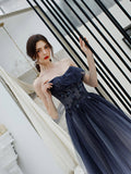 Sweetheart A-line Ombre Color Long Tulle Appliques Prom Dress OKT27