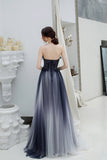 Sweetheart A-line Ombre Color Long Tulle Appliques Prom Dress OKT27