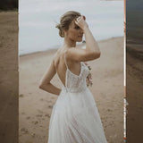 Princess Bohemian Rustic Bridal Gown Sleeveless Spaghetti Strap Beach Wedding Dress For Women OKZ30