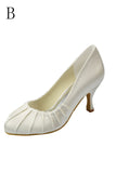 Real Made White low Heel Close Toe Satin Wedding Shoes S70