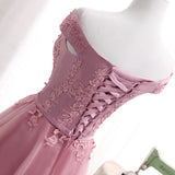 Cute A Line Lace Off Shoulder Prom Dress,Lace Evening Dress,Pink Junior Homecoming Dresses OK356