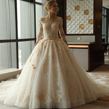 3/4 Sleeve Lace Appliques Tulle Ball Gowns Plus Size Wedding Dress OK639