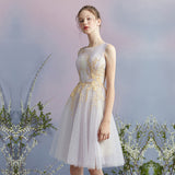 Elegant A-Line Tulle Short Homecoming Dresses With Gold Appliques OKC53