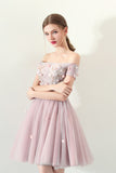 A-Line Off the Shoulder Tulle Homecoming Dresses,Short Prom Dress OKC61