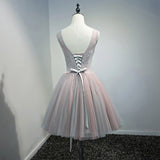 A-Line Lace Floral Short V Neck Tulle Homecoming Dresses OKD2