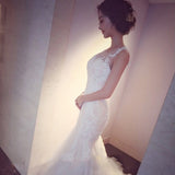 Mermaid Tulle Lace Sleeveless Long Count Train Wedding Dresses OK640