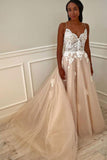 A-line V Neck Tulle Prom Dress Formal Evening Dress OKZ11