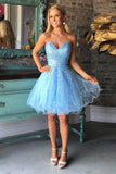 Blue Sweetheart Tulle Sequined A-line Short Homecoming Dress School Event Dress OKZ68