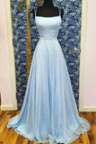 A-line Spaghetti Straps Light Sky Blue Long Simple Prom Dress OKR66