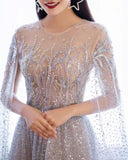 A-line Round Beaded Long Prom Dress Charming Formal Gown OKS70