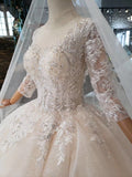 Elegant Scoop Ball Gown Wedding Dress, 3/4 Sleeves Wedding Gown OKJ97