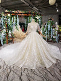 Lace Half Sleeves Ball Gown Wedding Dress, Fashion Beading Big Wedding Gown OKK3