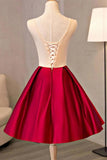 Pretty Short Satin A-line Lace Up Homecoming Dress With Embroidered Appliques K092