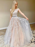 Chic Pretty Long A-line Scoop Neckline Backless Princess Prom Dress With Lace Appliques K918