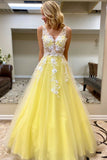 Beauty Yellow Long A-line Prom Dress For Teens Elegant Princess Dress OK191